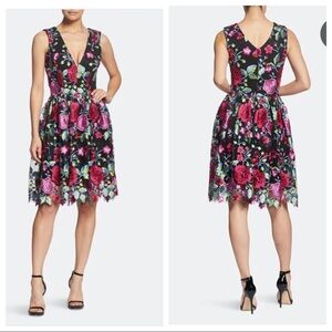 Dress The Population Avril Black Floral Embroidered Cocktail Dress Small NEW